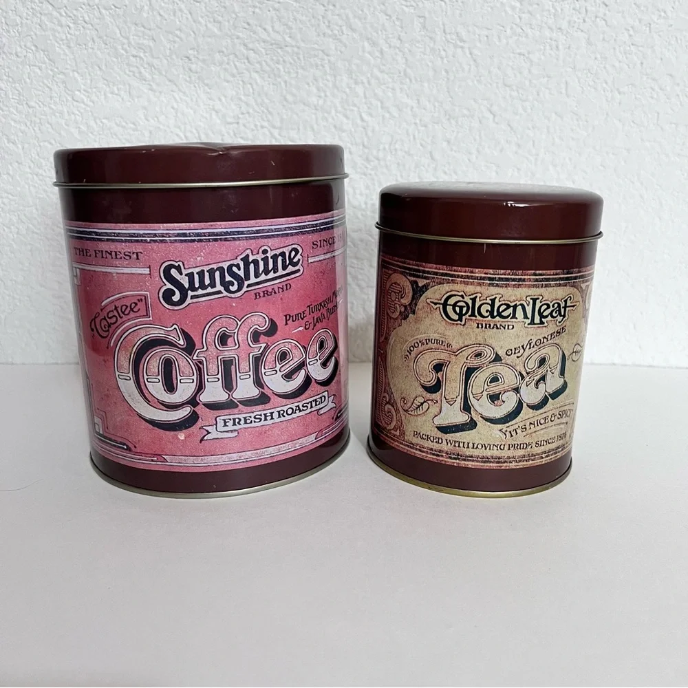Vintage Coffee & Tea Tin Canisters with Lids Set of 2